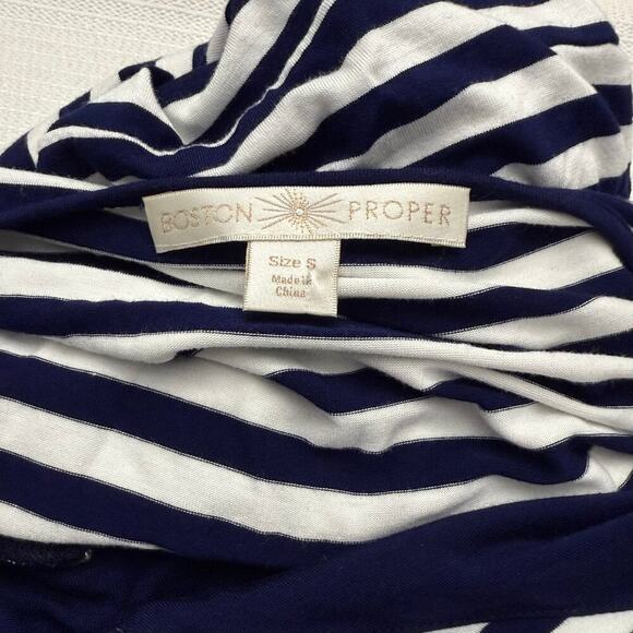 Boston Proper Sleeveless Dress Small Nautical Navy Blue White Striped Twist - Picture 2 of 10